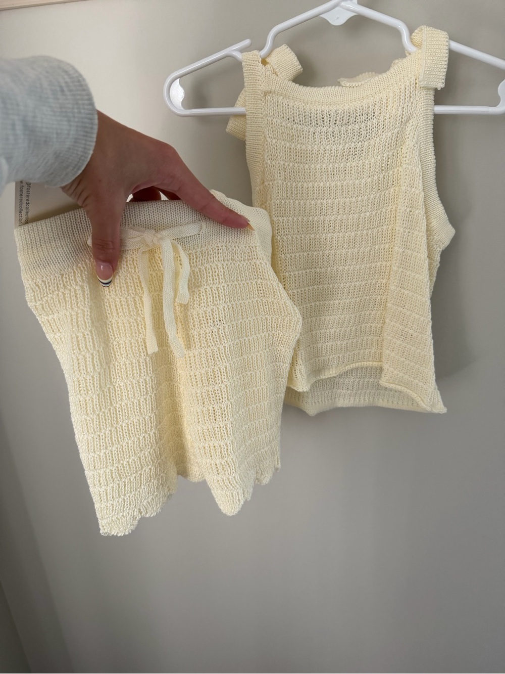 Kids Cream Knit Tank & Shorts Matching Set
